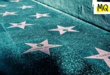 Hollywood pavement with celebrity stars in pink