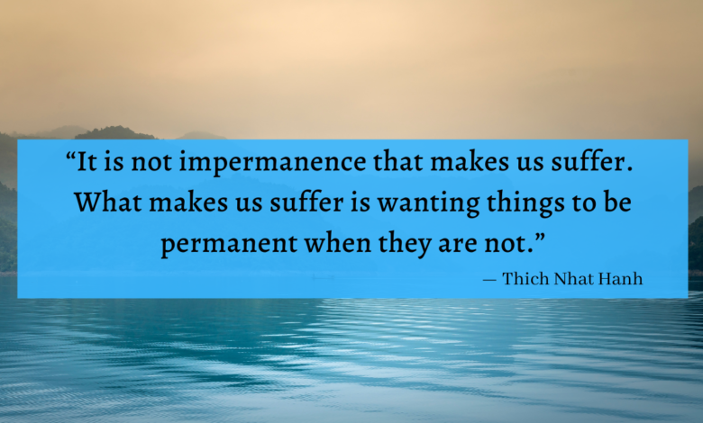 "It is not impermanence that makes us suffer. What makes us suffer is wanting things to be permanent when they are not." - Thich Nhat Hanh